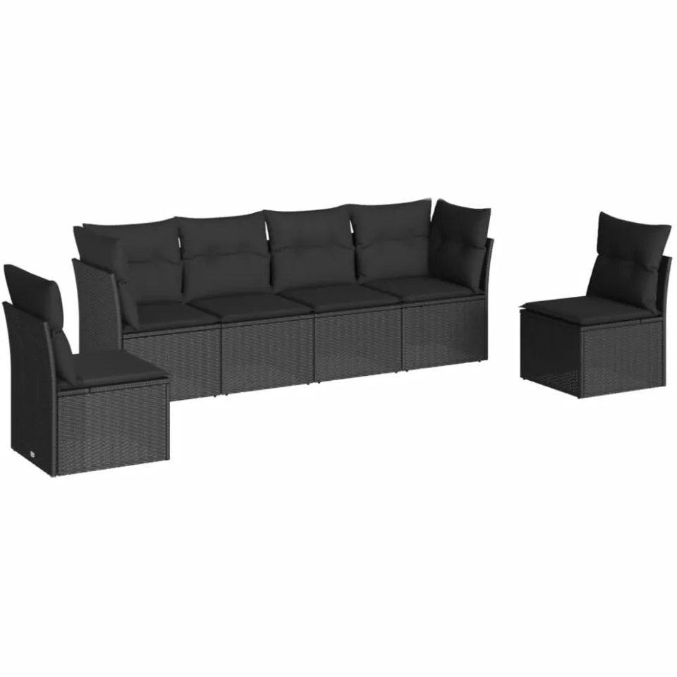vidaXL 6-delige Loungeset met kussens poly rattan zwart, foto 3