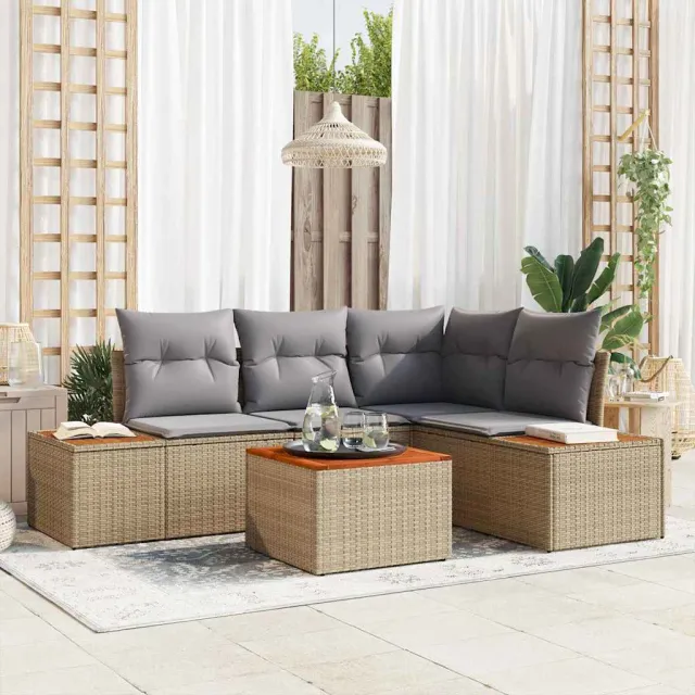 vidaXL Tuinbankenset 5 st Beige Poly riet, foto 2