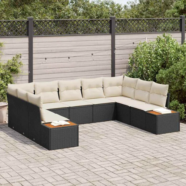 vidaXL Tuinbankenset 9 st Zwart Poly riet
