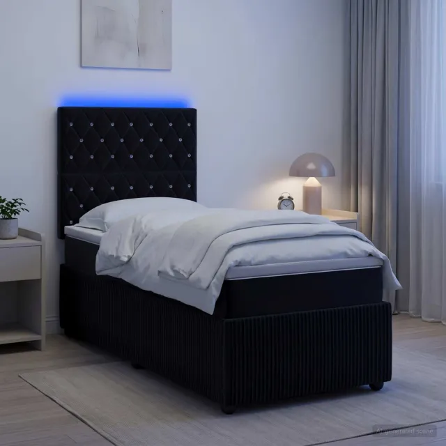 vidaXL LED Boxspring Bed met Matras Zwart 90 x 200 cm Fluweel