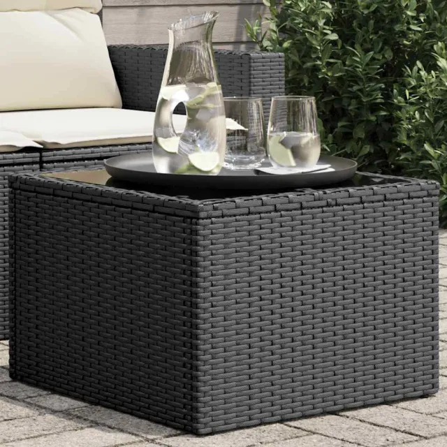 vidaXL Tuintafel met glazen blad zwart 55x55x37 cm poly rattan, foto 2