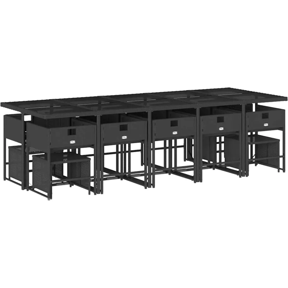 vidaXL 15-delige Tuinset met kussens poly rattan zwart
