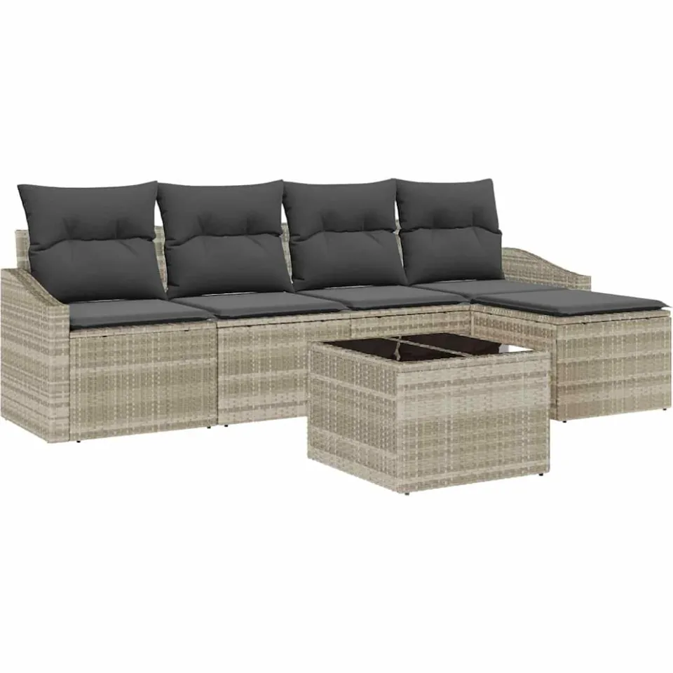 vidaXL Bankstel 6 st Lichtgrijs poly rattan, foto 4