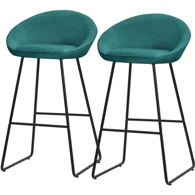 ml-design barkrukken set van 2 benzine stoffen bekleding 75 cm comfortabele gestoffeerde barkrukken met metalen frame ergonomische keukenstoelen met rugleuning en voetsteun hoge bistrokrukken stabiele scandinavische hoge stoelen voor keuken en bar Petrol