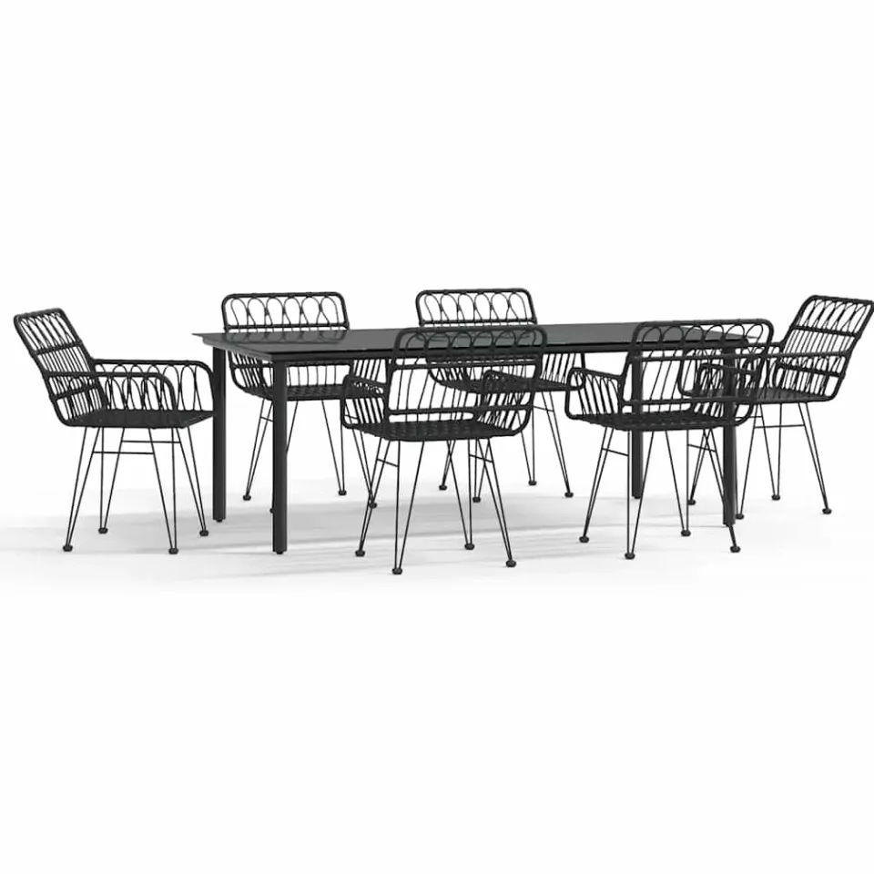 vidaXL 7-delige Tuinset poly rattan zwart