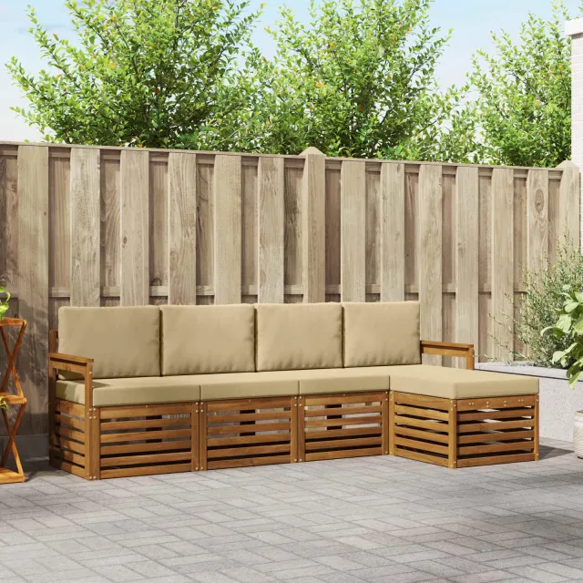 vidaXL Buiten bankenset 5 st 5-zits Natuurlijk en Beige