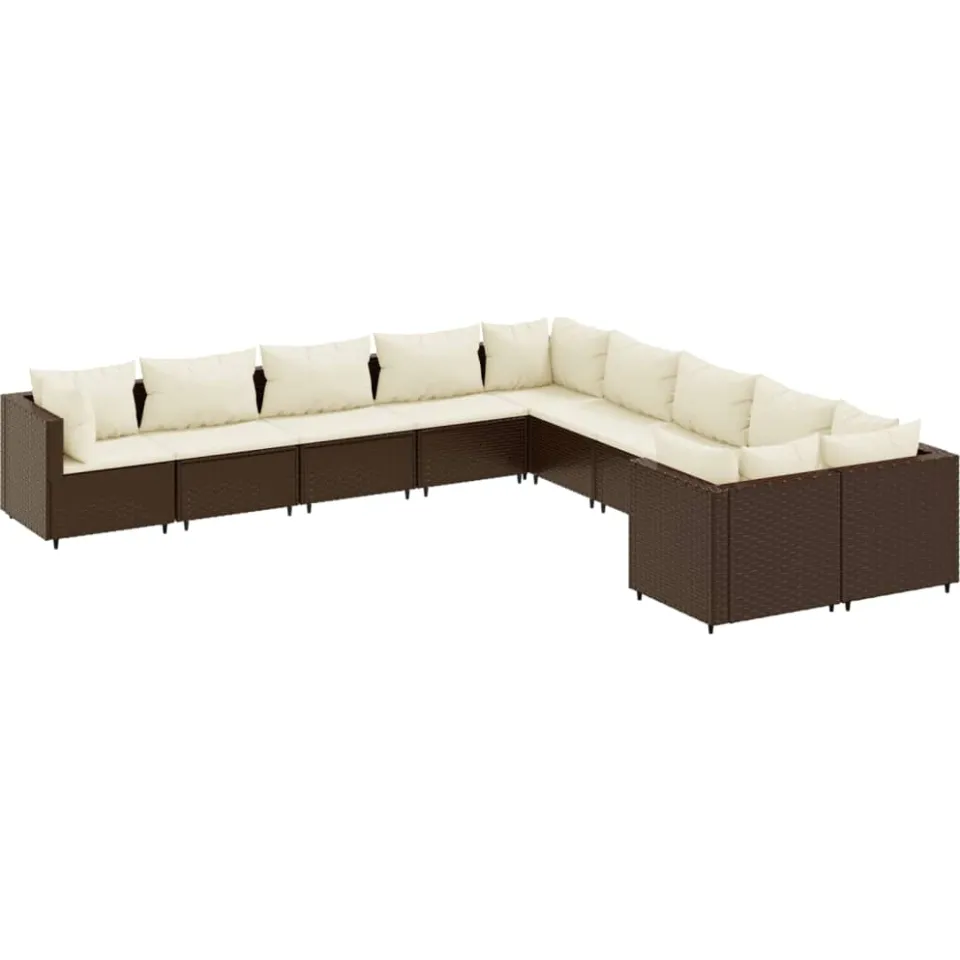 vidaXL 10-delige Loungeset met kussens poly rattan bruin