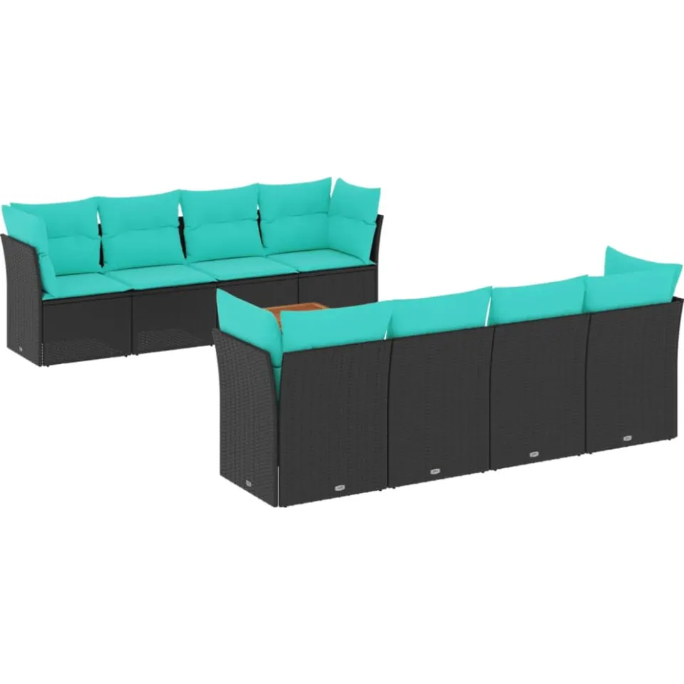 vidaXL 9-delige Loungeset met kussens poly rattan zwart, foto 3