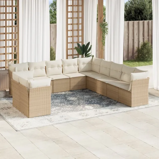 vidaXL 11-delige Tuinset met kussens poly rattan beige, foto 2