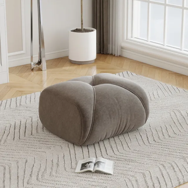 HAUSS SPOLE Poef - Ottoman Met Zachte Chenille Bekleding - Comfortabele Extra Zitplek Voor Woonkamer En Slaapkamer - Taupe