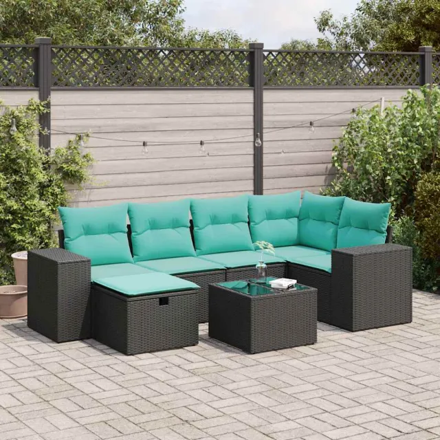 vidaXL 7-delige Loungeset met kussens poly rattan zwart, foto 2