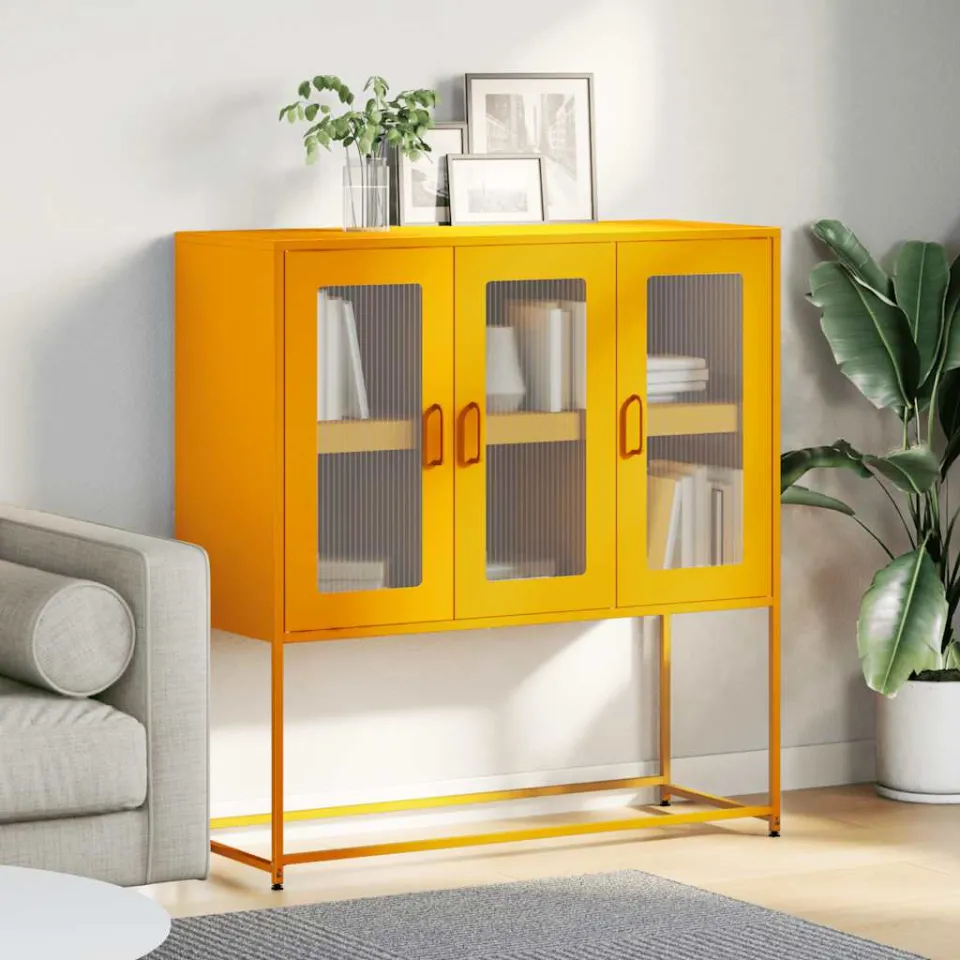 vidaXL Dressoir 100,5x39x107 cm koudgewalst staal mosterdgeel, foto 3