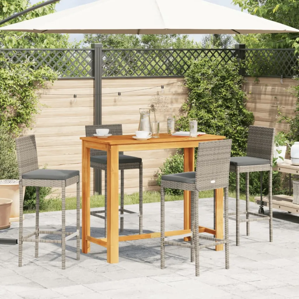 vidaXL 5-delige Tuinbarset massief acaciahout en poly rattan grijs, foto 3