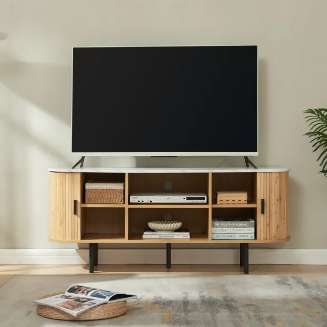 en.casa TV meubel Tvedestrand 140x40x55 cm marmer wit en naturel [en.casa]