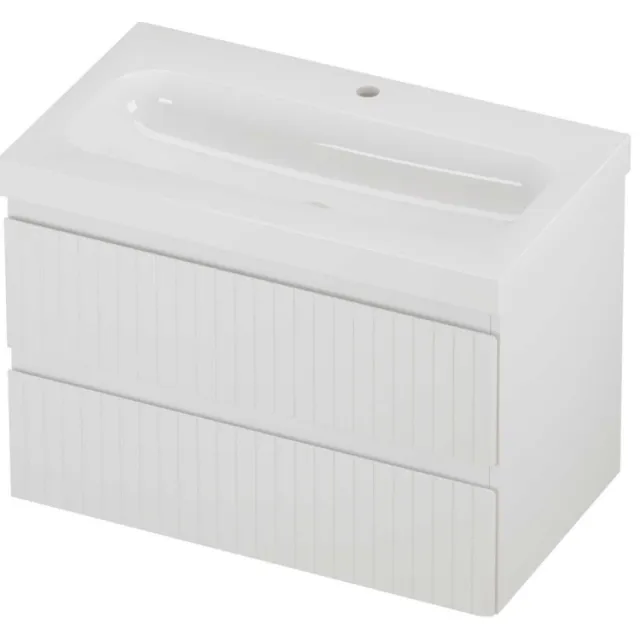 Proline Haga Badmeubelset Polystone Mezza 1 Kraangat Gefreesd 80x46x58 cm Glans Wit Mat Wit