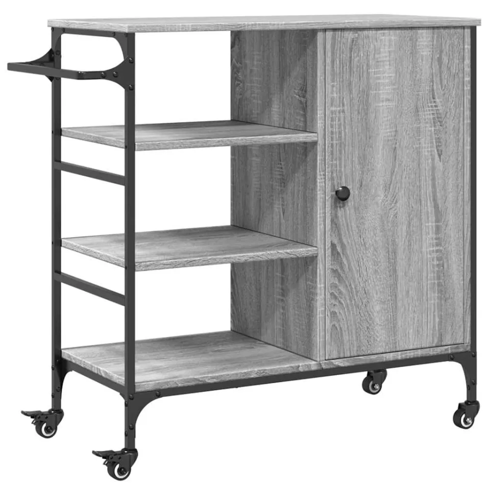 vidaXL Keukentrolley 87,5x38,5x84,5 cm bewerkt hout grijs sonoma eiken, foto 3