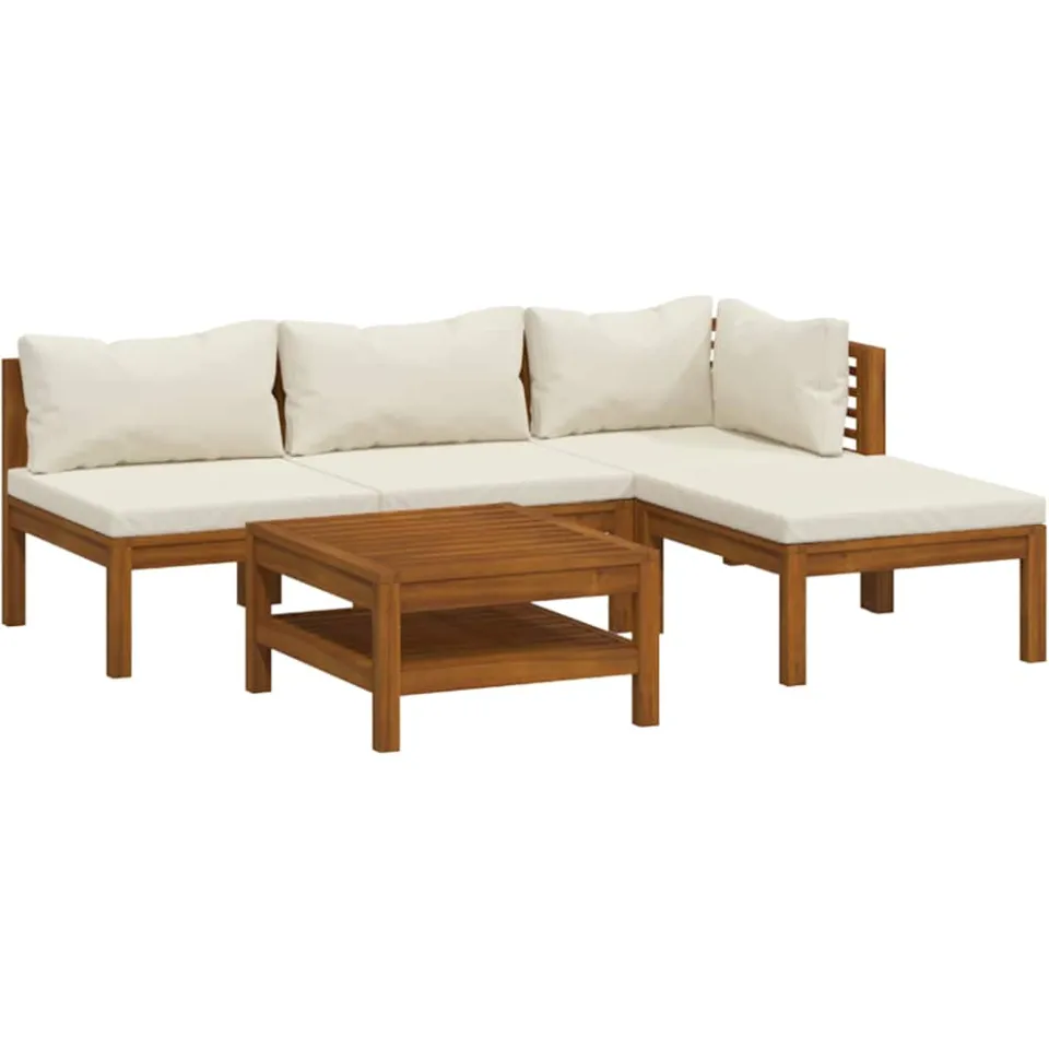 vidaXL 5-delige Loungeset met crèmekleurige kussens massief acaciahout, foto 4