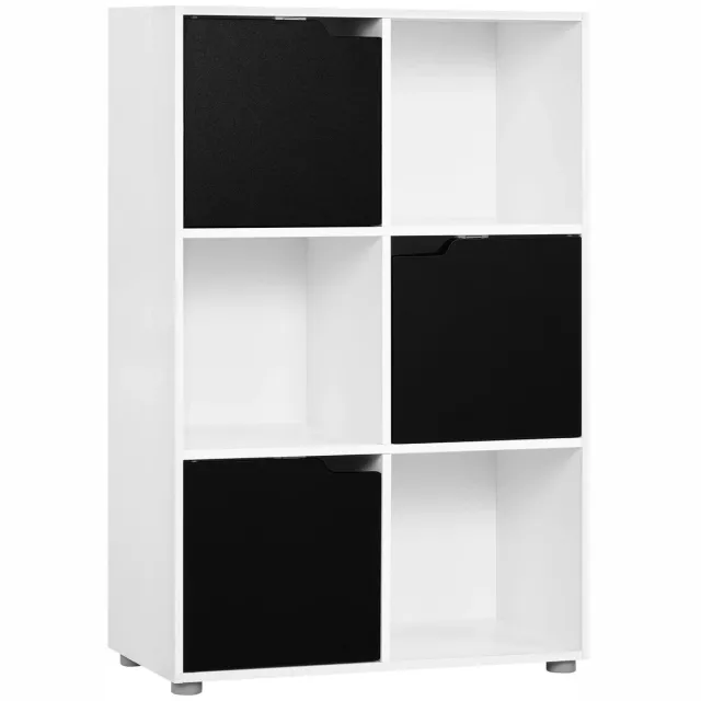 Klarven Boekenkast Kind Wit + zwart - Boekenkast Kinderkamer - Boekenkastje - Boekenkast met Deuren - Boekenkasten - Bookcase - 6 Vakken, Compact en Stabiel - Eenvoudig te Monteren - B59,7xd29,7xh91cm Rustiek bruin