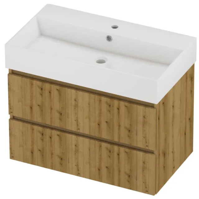 Proline Zara Badmeubelset Porselein Loft 1 Kraangat Symmetrisch 80x46x65 cm Glans Wit Urban Oak Eiken