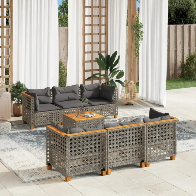vidaXL 7-delige Loungeset met kussens poly rattan grijs, foto 2