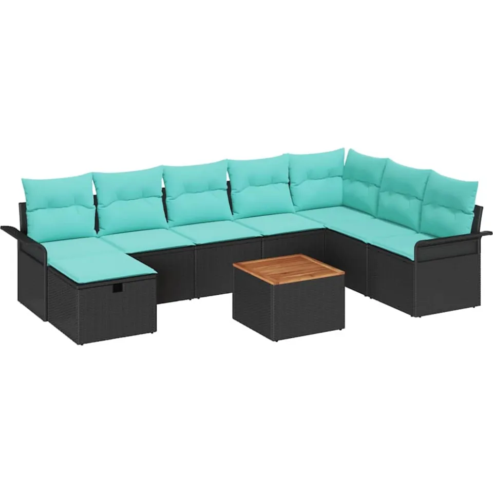 vidaXL Tuinbankenset 9 st Zwart Poly riet