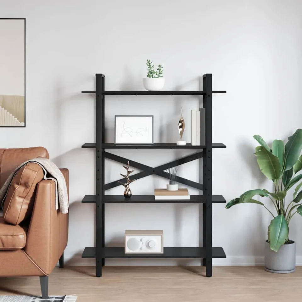 vidaXL Boekenkast 4-laags 100 x 33,5 x 140 cm Bewerkt hout Zwart Eiken, foto 3