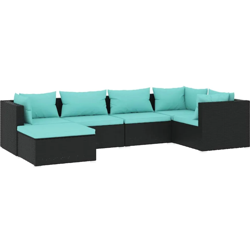 vidaXL 6-delige Loungeset met kussens poly rattan zwart