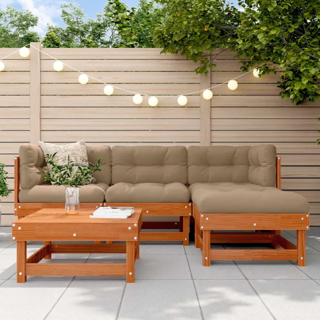 vidaXL Tuin loungeset 5 st Waskleur Bruin Massief grenenhout, foto 2