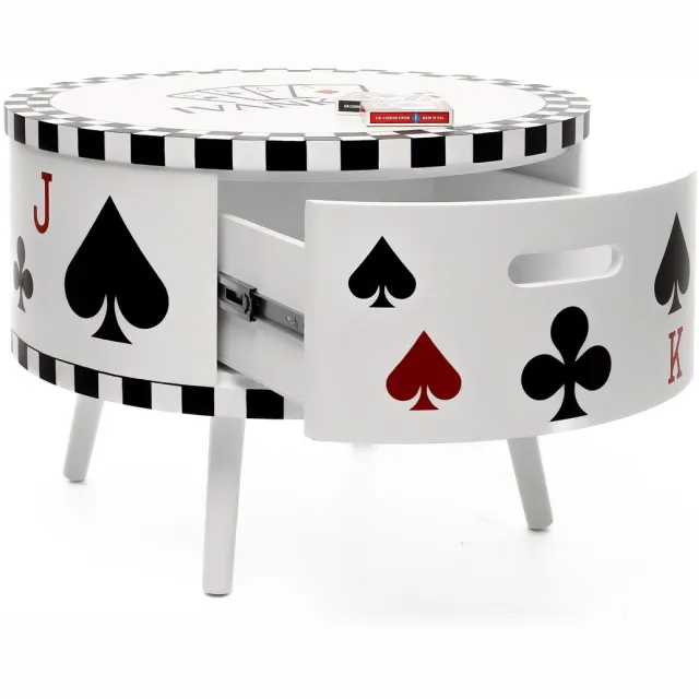 IVANKART Design Bijzettafel Rond met Lade – Poker & Playing Cards Thema – 68 cm – IVANKART Natuurlijk eiken