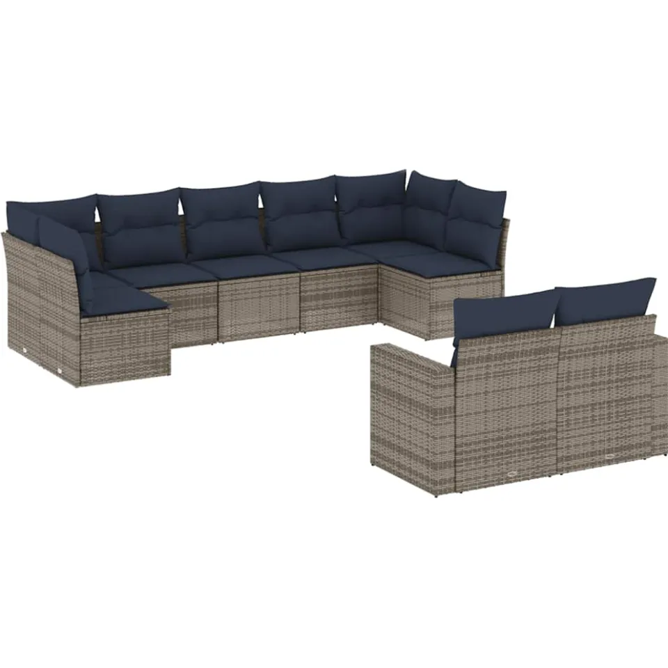 vidaXL 9-delige Loungeset met kussens poly rattan grijs