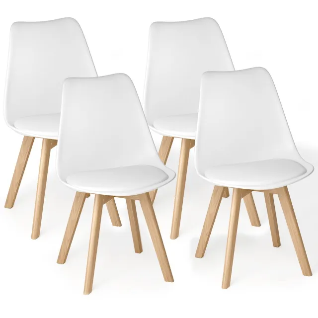 Xbro Eetkamerstoel Set van 4 - Kuipstoel met Houten Poten - Eettafelstoel - Keukenstoelen set 4 met Schuimzitting - Wit