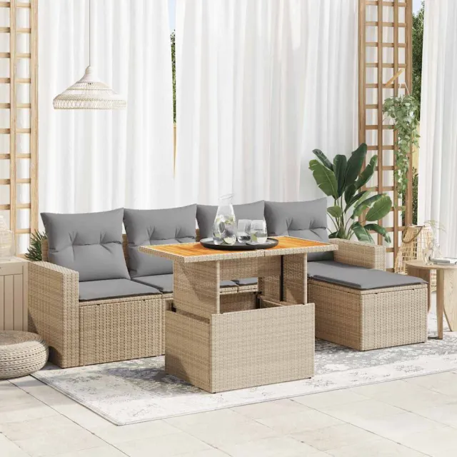 vidaXL 6-delige Loungeset met kussens poly rattan beige, foto 2