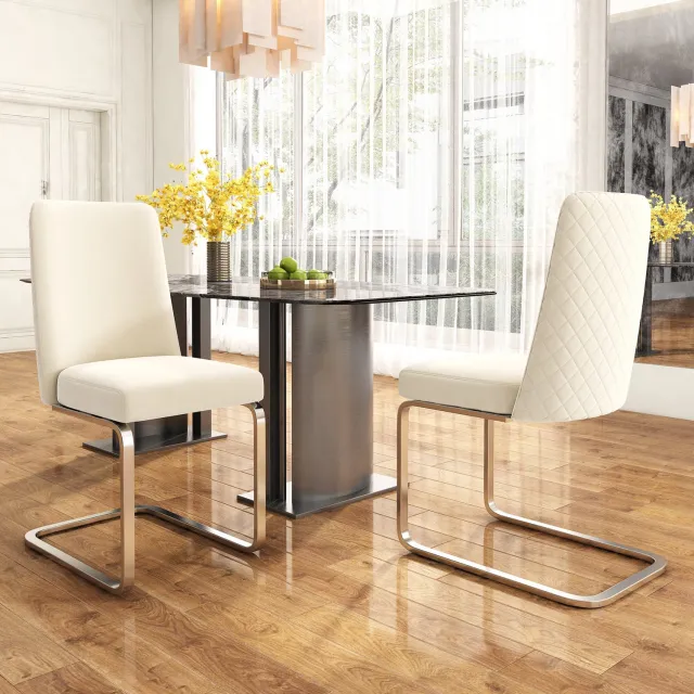 Maisentiel Eetkamerstoelen 2-delig – 88 cm hoog, velvet, metalen onderstel, beige/zilver