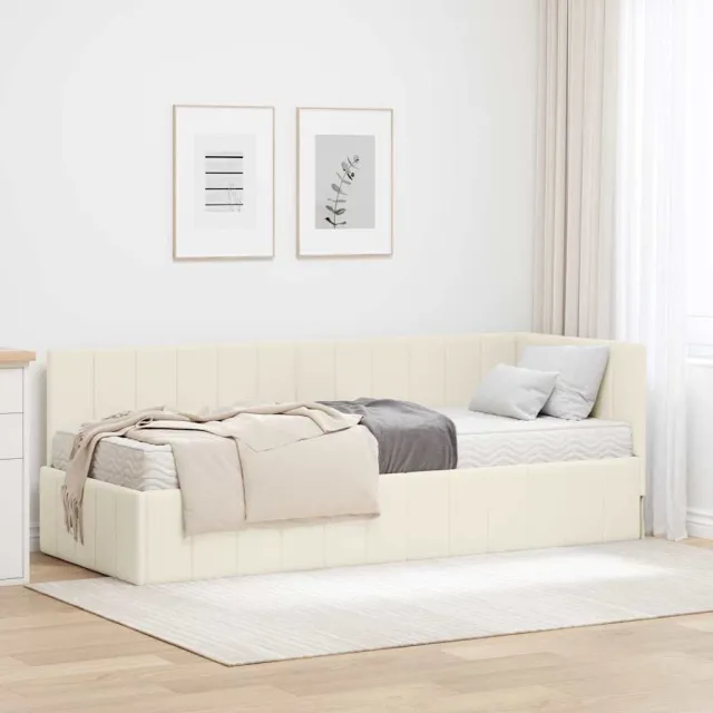 vidaXL Hoekbedframe met Matras 2 st Crème 80 x 200 cm Fluweel
