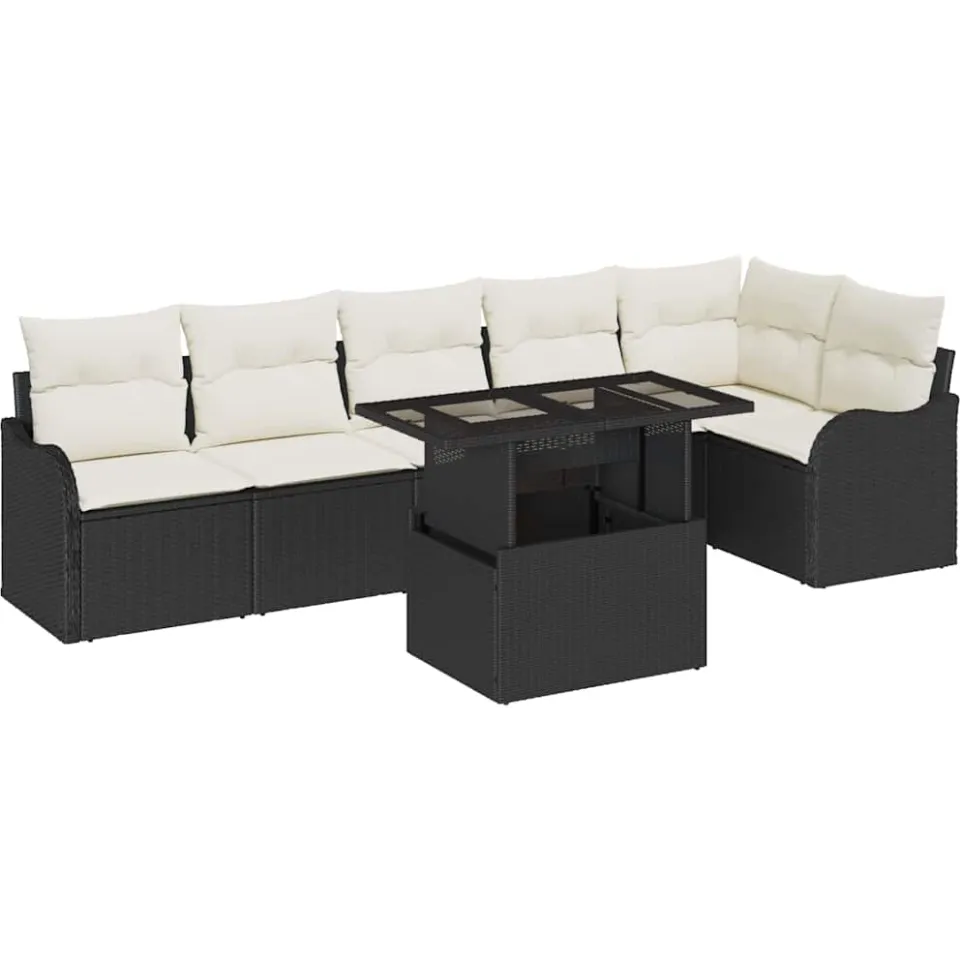 vidaXL Bankstel 7 st Zwart Poly riet