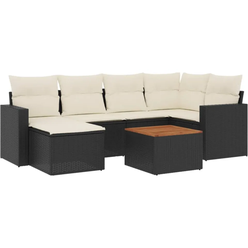 vidaXL 7-delige Loungeset met kussens poly rattan zwart, foto 3