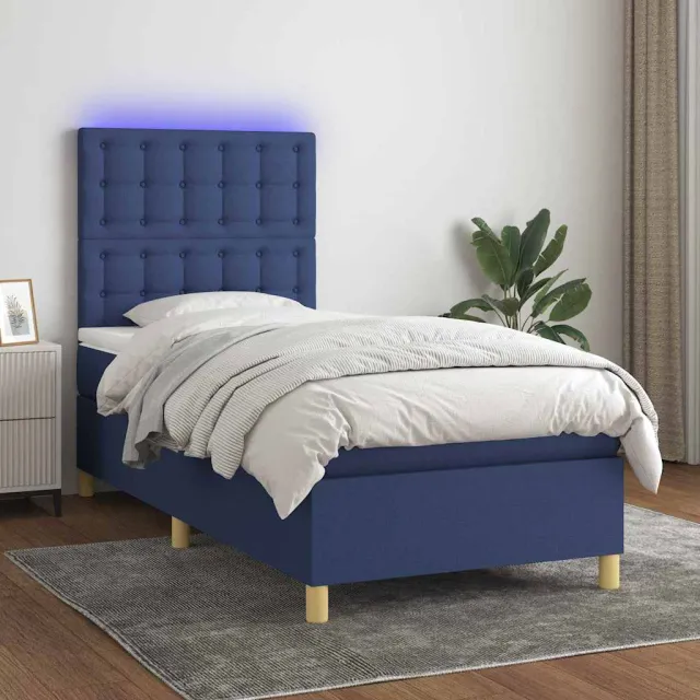 vidaXL Boxspring met matras en LED stof blauw 80x200 cm