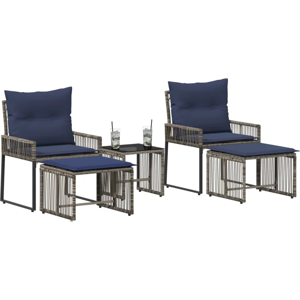 vidaXL Buitenmeubelset 11 st Grijs en Marineblauw poly rattan