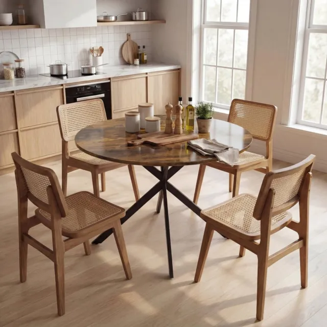 COVREO Eettafel 100 cm rond rustic brown hout, industrieel voor 4 personen
