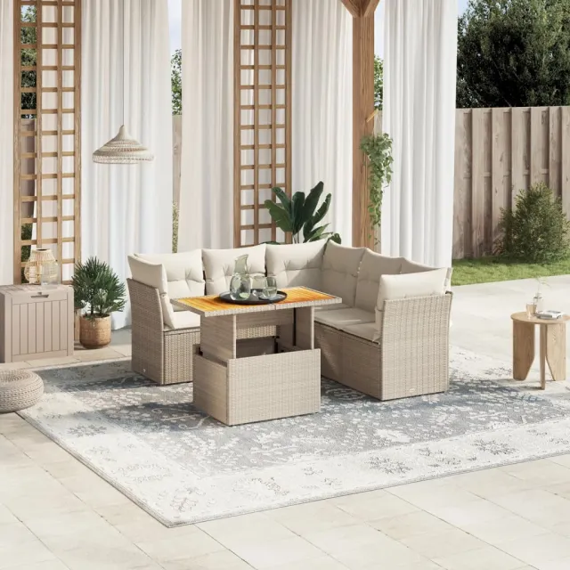vidaXL 5-delige Loungeset met kussens poly rattan beige, foto 2