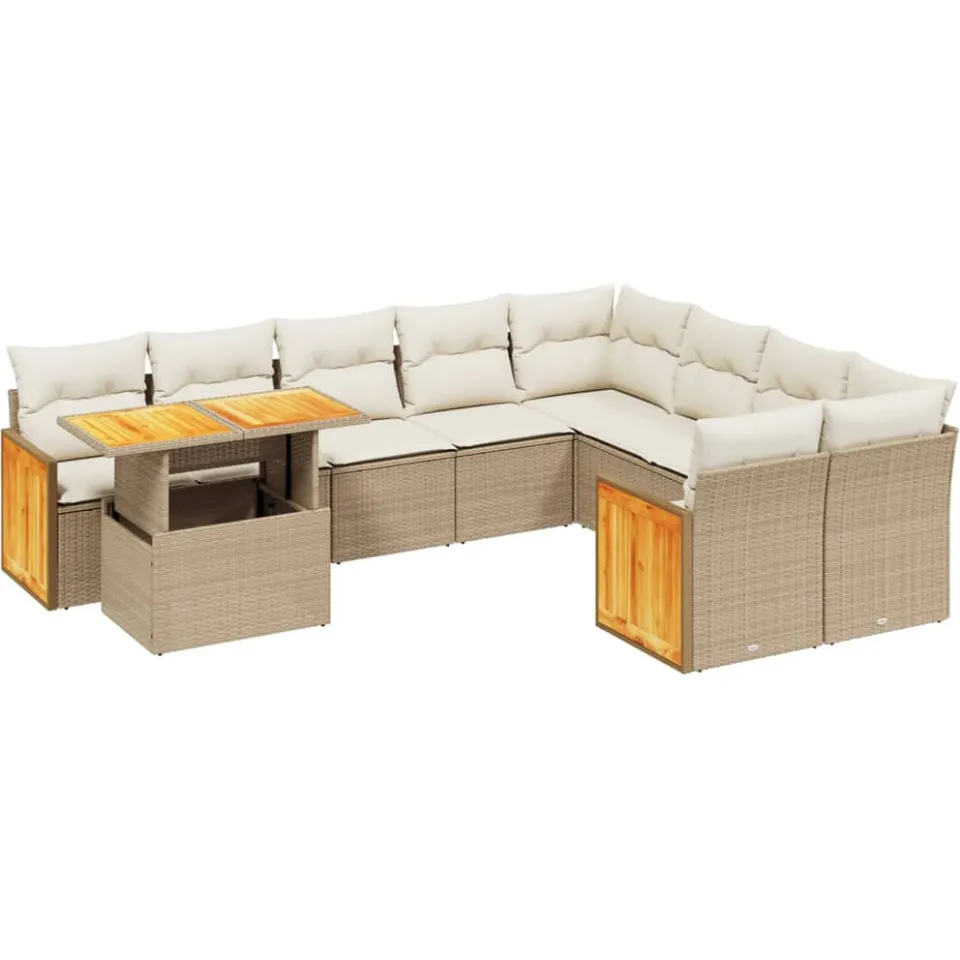 vidaXL 10-delige Loungeset met kussens poly rattan beige, foto 3