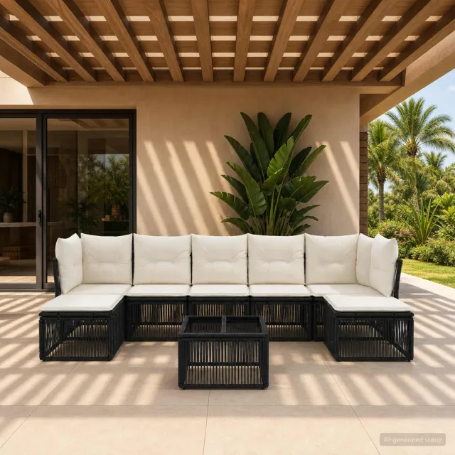 vidaXL Tuinbankenset 8 st Zwart poly rattan, foto 2