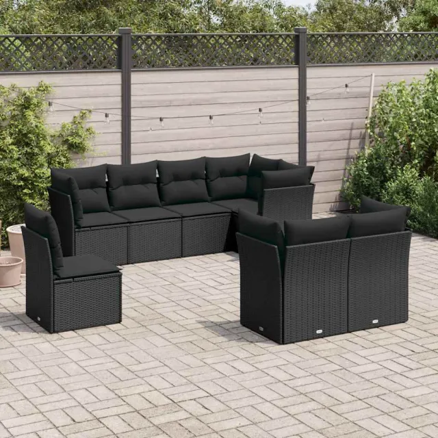 vidaXL 8-delige Loungeset met kussens poly rattan zwart, foto 2