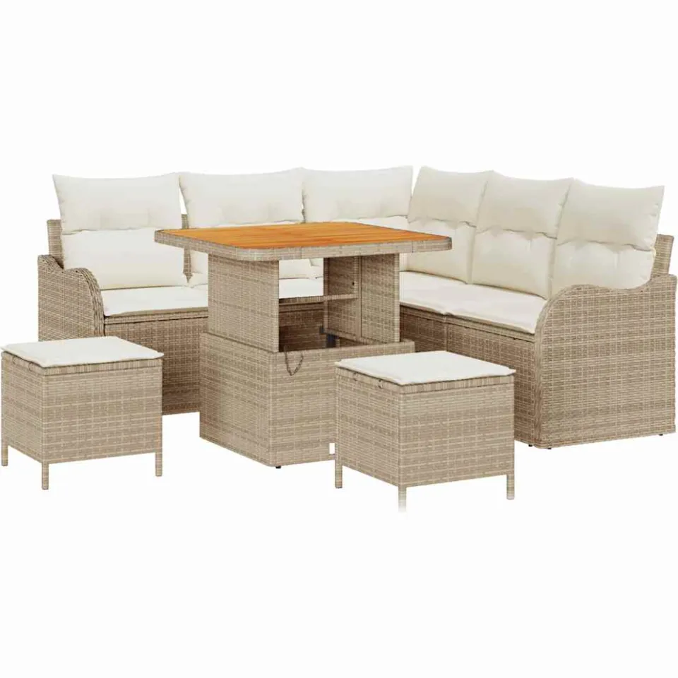 vidaXL Tuinbankenset 8 st Beige poly rattan