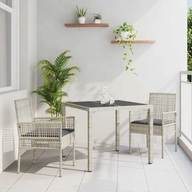 vidaXL Tuin eettafelset 3 st Lichtgrijs poly rattan, foto 2