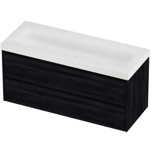 Proline Haga Badmeubelset Polystone Mezza Enkel 120x46x58 cm Mat White Black Oak Eiken