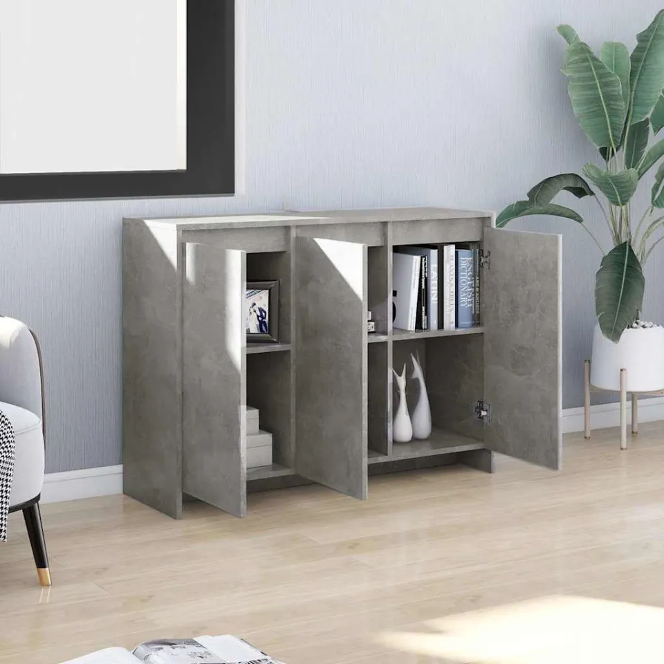 vidaXL Dressoir 102x33x75 cm bewerkt hout betongrijs grijs, foto 3