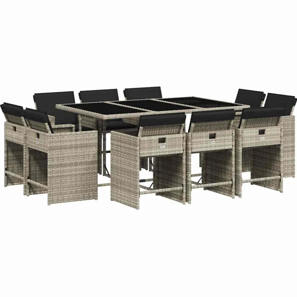 vidaXL 11-delige Tuinset met kussens poly rattan lichtgrijs grijs, foto 3