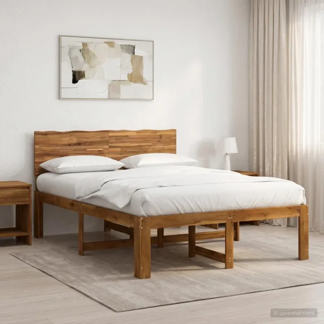 vidaXL Tweepersoonsbed met hoofdeinde ROSTOCK Naturel 135 x 190 cm Bruin