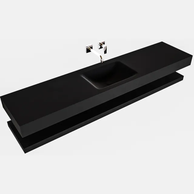 Boss & Wessing Badkamermeubel BWS Ibiza 200 cm met Planchet Solid Surface Mat Zwart (acht varianten)